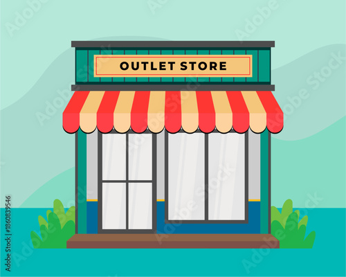 Flat design store front with place for name