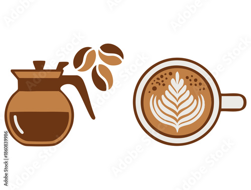 Set of coffee elements and coffee accessories vector illustration perfect for cafe menu barista tools packaging design and decorative coffee themed artwork