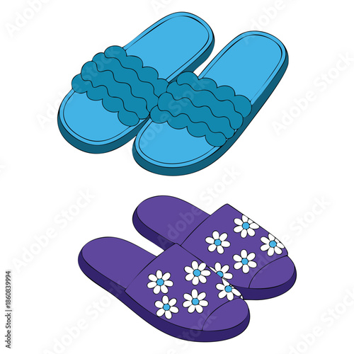 Set of cozy house slippers in cartoon doodle style modern warm comfortable slippers vector illustrations perfect for home fashion cozy lifestyle themes