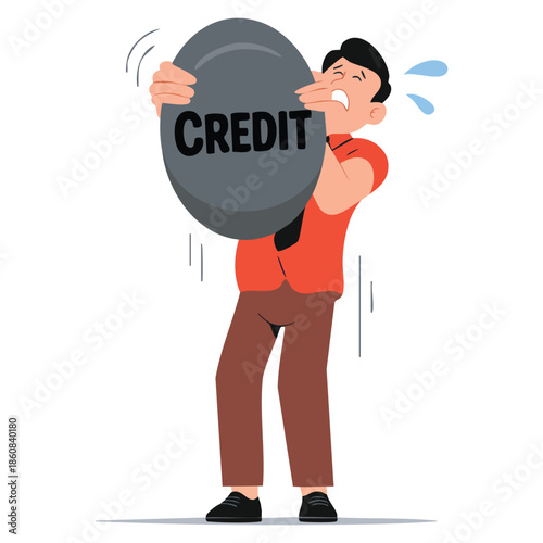 Severity of mortgage with man holding huge kettlebell vector illustration showing heavy credit burden and financial stress for educational and concept design