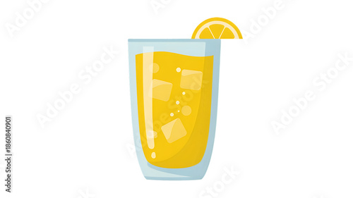 Yellow Lemonade in Glass with Ice Cubes and Slice