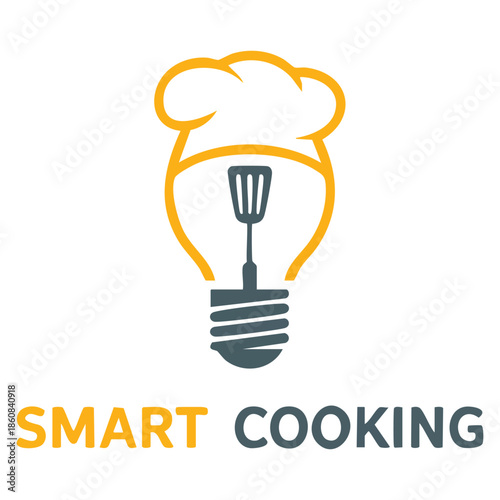 Smart cooking vector logo template using hat chef symbol suitable for recipe tutorial food education and creative kitchen themed branding identity