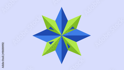 Geometric Starburst Design with Blue and Green Facets.