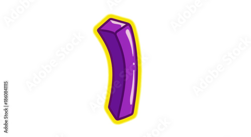 Stylized Purple Crystal with Yellow Outline, Cartoon Style Illustration.