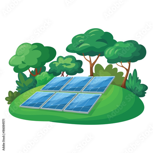 Solar panels renewable sustainable photovoltaic solar park energy generation eco friendly green power concept ideal for environmental design and clean energy illustration