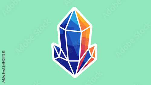 Colorful Crystal Formation with Geometric Facets and White Outline.