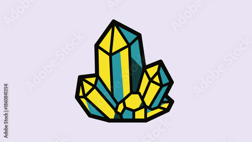 Vibrant Crystal Cluster Illustration with Geometric Facets and Bold Outlines.