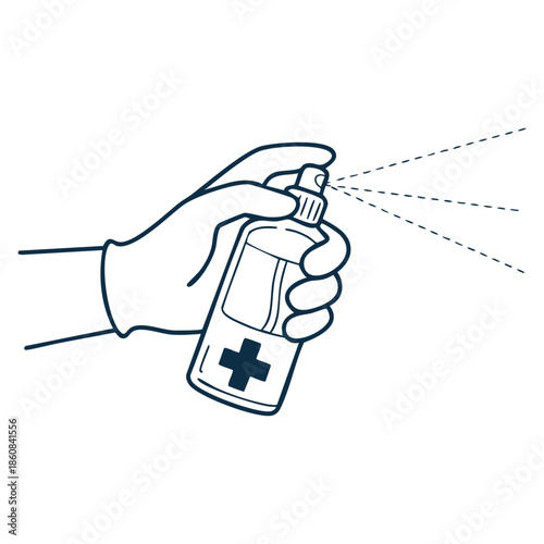 Spraying antibacterial sanitizer spray hand sanitizer dispenser infection control concept preventing virus cold flu spray bottle alcohol spray flat icon illustration
