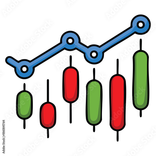 Stock chart or cryptocurrency chart with candlestick uptrend from red to green showing profitable rise perfect for trading finance investment and market analysis design