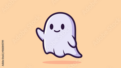 Cute Ghost Cartoon Character Waving Hand Illustration.