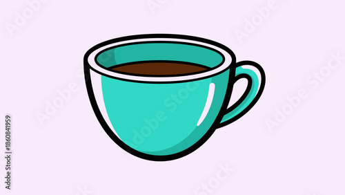 Illustration of a Teal Cup Filled with Dark Coffee.