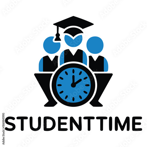 Student time vector logo template using human and clock symbol ideal for education tutoring schedules academic planning or learning time management branding