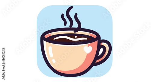 Stylized Illustration of a Steaming Cup of Coffee.
