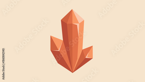 Illustration of a Pointed Orange Crystal Formation on Beige Background.
