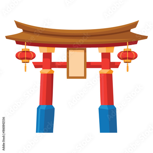 Symbolic gate vector illustration at Shinto Shrine and Chinese architecture suitable for heritage design historical landmarks and cultural artwork projects