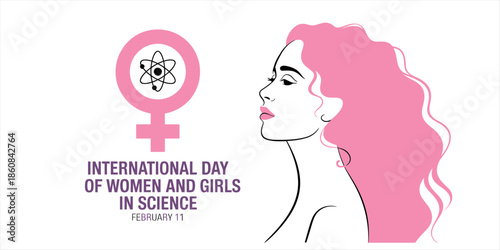 International day of women and girls in science, featuring a woman illustration and female symbol Vector, illustration