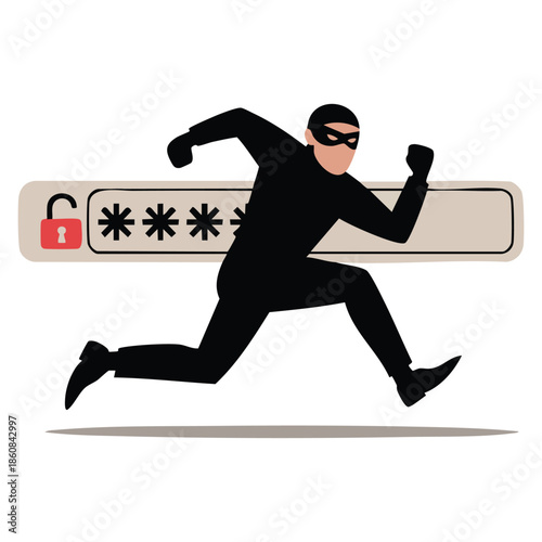 Thief hacker stealing sensitive data such as passwords cyber crime concept illustration ideal for digital security awareness artwork and hacking themed creative design