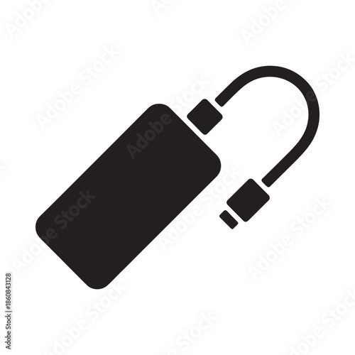 A simple black icon depicting a power bank with a charging cable