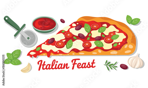 Traditional italian cuisine cartoon vector retro stickers of traditional products pizza pasta caprese olive oil tomatoes mozzarella parmesan cheese