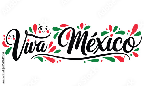 Traditional mexican phrase viva mexico holiday lettering vector illustration suitable for patriotic celebration cultural festival and decorative artwork