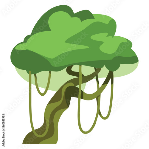 Tropical tree with liana hanging in jungle landscape vector illustration perfect for rainforest scenes nature background and tropical designs