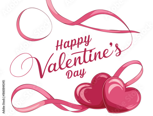 Valentine theme with pink ribbon and red hearts illustration perfect for romantic designs greeting cards posters and festive love themed artwork