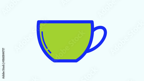 Illustration of a green teacup with blue outline and handle.