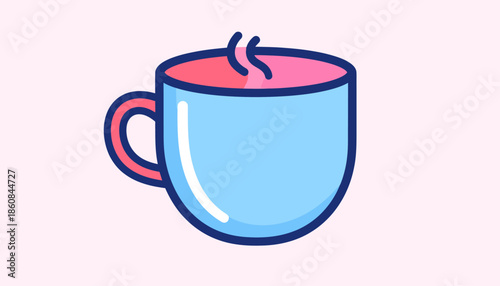 Illustration of a steaming cup of coffee or tea with pink liquid.