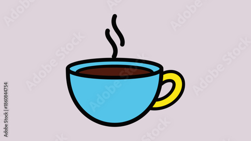 Illustration of a steaming cup of coffee with a blue cup.