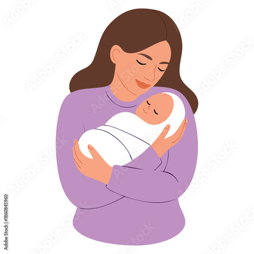 Vector illustration mother holding baby in arms showing family love tenderness and care ideal for parenting themes emotional artwork and family oriented design
