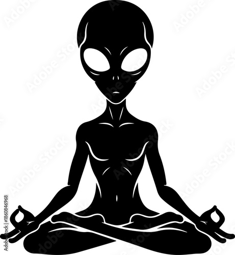 alien meditating in lotus pose solid vector illustration