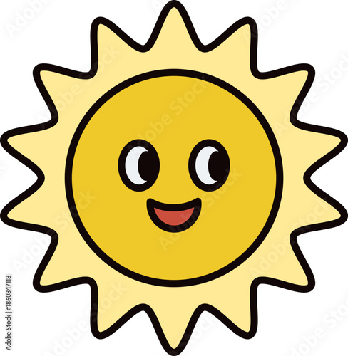 Smiling sun with happy face in bright yellow