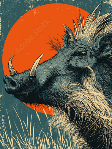 Modern Animal Art Featuring a Powerful warthog Close-up