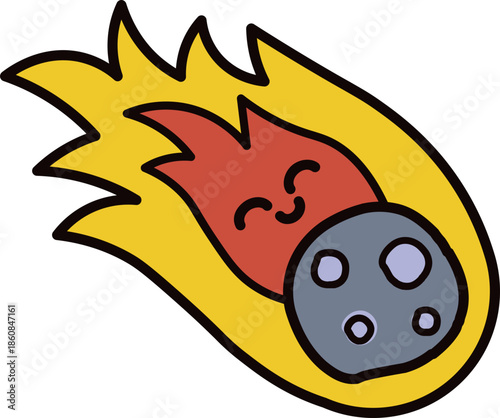 Cartoon comet blazing through space with smiling face