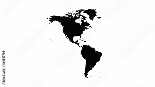 Black Silhouette of the Continents of North and South America.