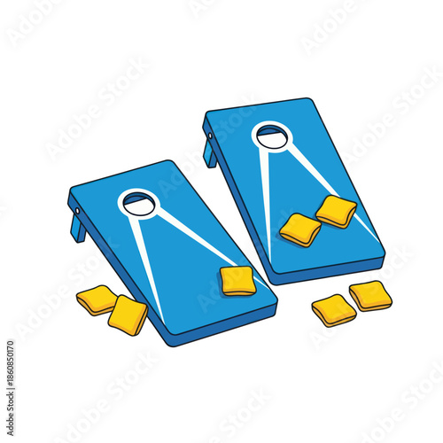 Cornhole Game Illustration Boards and Bean Bags for Outdoor Fun.