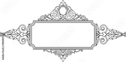 Classic Ornamental Horizontal Frame with Symmetrical Scrollwork and Filigree Details for Elegant Branding or Invitation Design