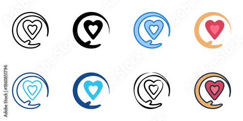 Caring icons set multiple style collection. Editable stroke 
