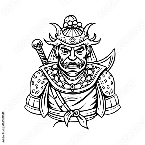 Wallpaper Mural warrior mascot japanase samurai Hand drawn Tattoo in vector perfect for T-shirt, Apparel or merchandise design
 Torontodigital.ca