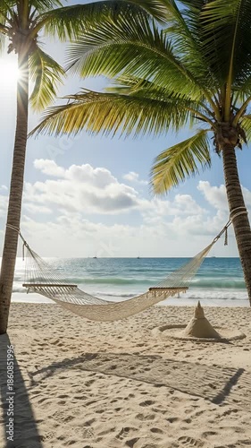 Tropical Beach Hammock Oasis Palm Trees Ocean Sunrise
