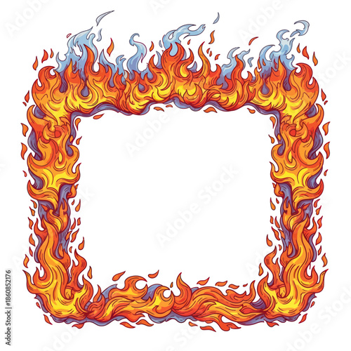 Fiery Frame A Vibrant Border of Flames and Smoke.