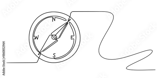 Guiding Needle: Navigation Line Art, A minimalist compass drawing that evokes direction, discovery, and travel