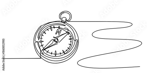 True North: Minimal Compass Illustration, A minimalist compass drawing that evokes direction, discovery, and travel