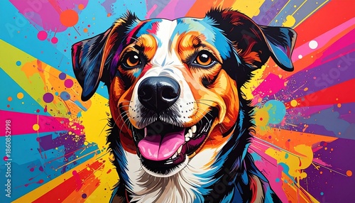 Vibrant Dog Portrait with Abstract Splatter Background