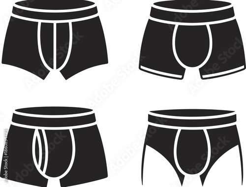 Four Different Styles of Men's Underwear Silhouettes on White Background boxer briefs