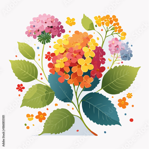 Colorful hydrangea bouquet with leaves