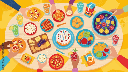 Diverse group of people enjoying a festive meal together around a table.