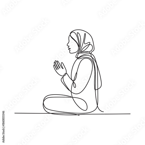 A minimalist line drawing of a woman praying with hands clasped together