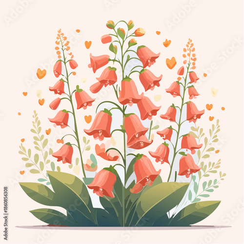 coral foxglove flowers and foliage