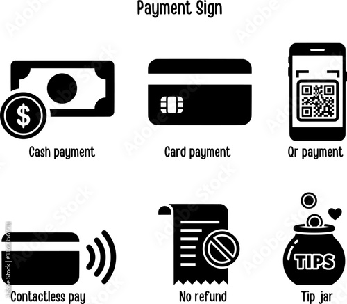 Restaurant Payment Methods and Transaction Sign Icon Set